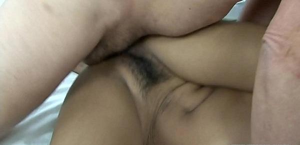  Hung white dude eagerly eats and plows hairy Asian pussy